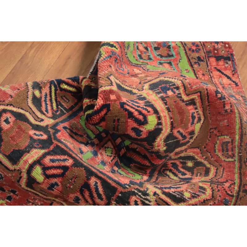 Hand Knotted Oriental 100% Wool Carpet Traditional Geometric Oranges & Rust Heriz Runner Rug - 11' 1'' X 3' 4''