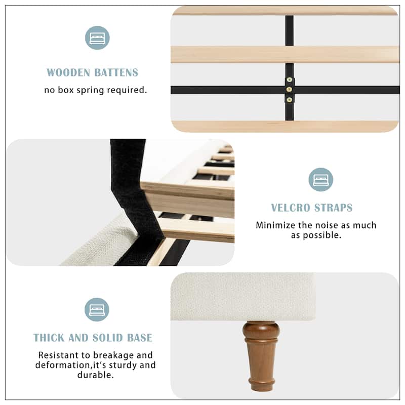 Upholstered Platform Bed with Curve-Shaped Design Headboard