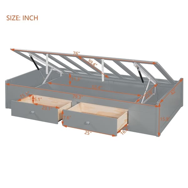 dimension image slide 0 of 4, Twin Size Bunk Bed with Drawers, Wardrobe, Storage Shelves and Hydraulic Bed