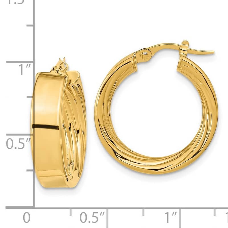 Curata 14k Yellow Gold Polished and Textured Inside 22.15x5.5mm Hoop Earrings
