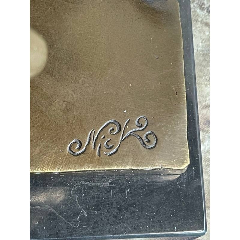 Standing Imitative Cat Business Card Holder Key Dish Bronze Sculpture Statue Figure Marble Base