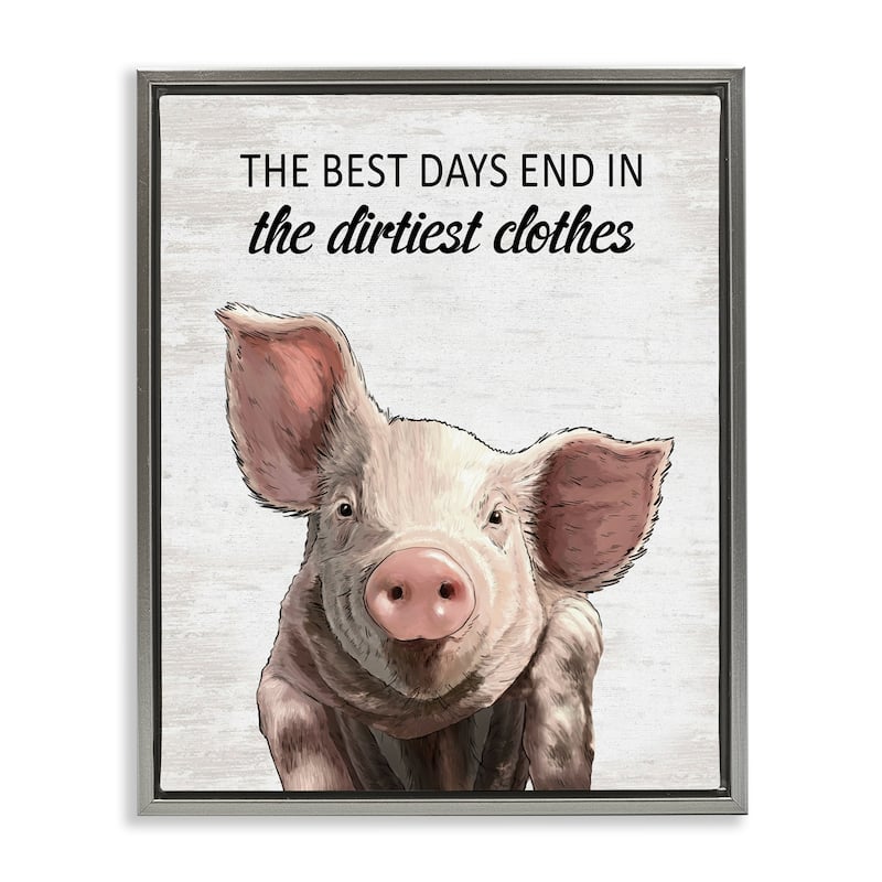 Stupell Best Days & Dirtiest Clothes Pig Framed Floater Canvas Wall Art Design By Lettered and Lined - 17 x 21 - Grey