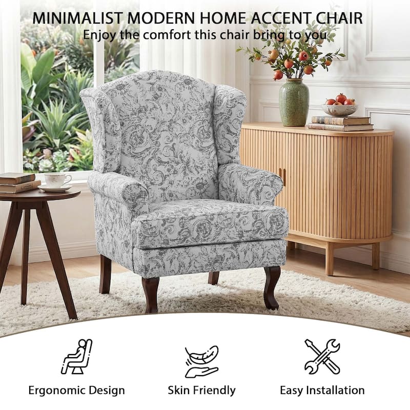 Set of 2 Elegant Living Room Wing Back Arm Chair Upholstered Accent Chair