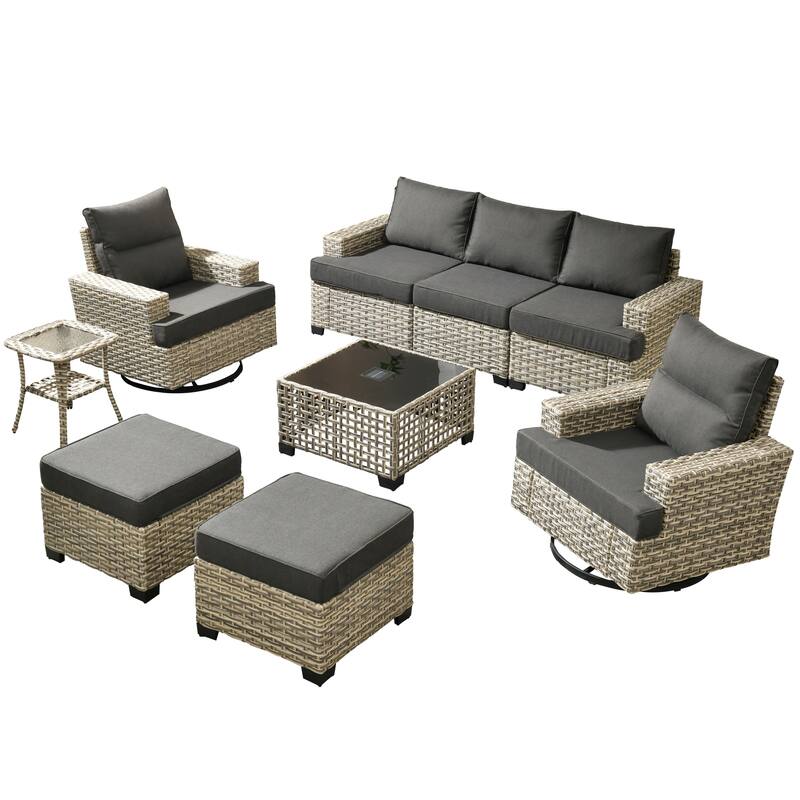 XIZZI 9-piece Outdoor Patio Wicker Furniture Swivel Chair Set
