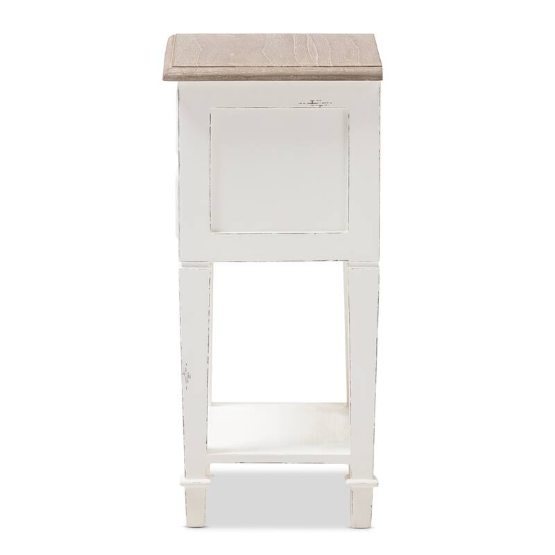 Side Table with Drawer - Weathered Oak & White Nightstand - 15.75" Wide Accent Table