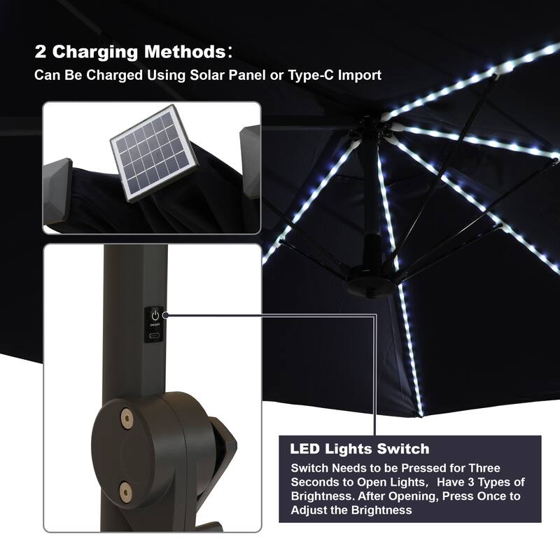 180'' x 108'' Rectangular Fiberglass Lighted Market Umbrella with Base