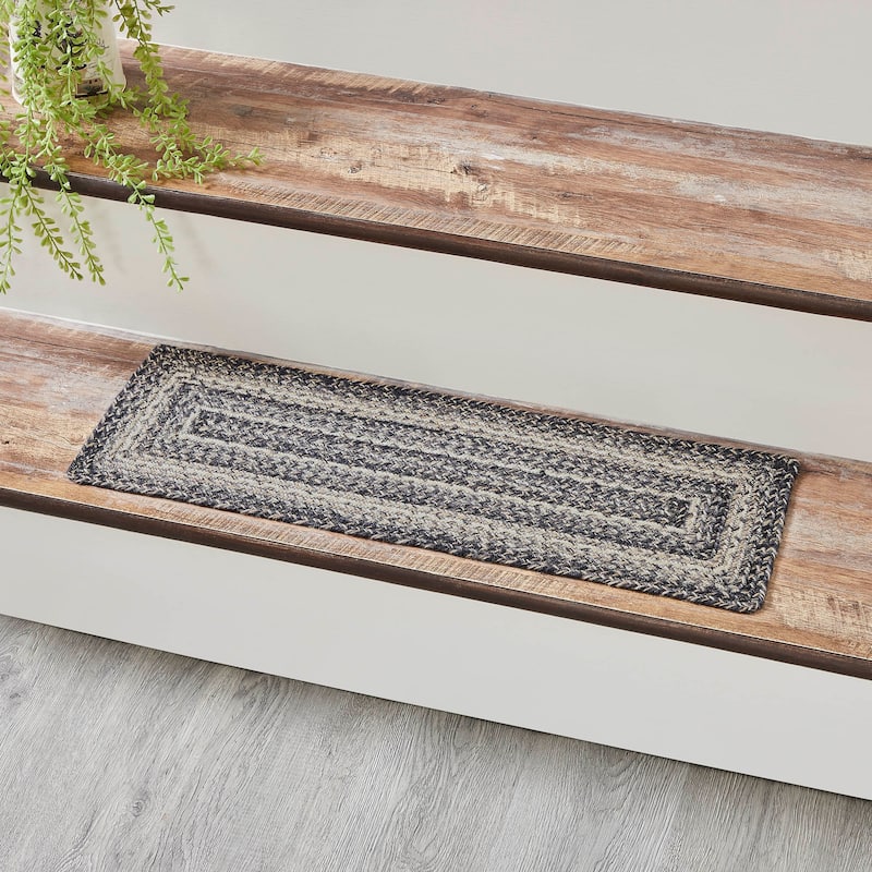 Sawyer Mill Black White Jute Stair Tread Rect Latex 8.5x27