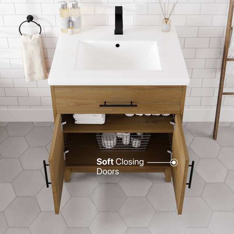 Eviva Graham 30"W Oak Bath Vanity with Arabescato Engineered Stone Top