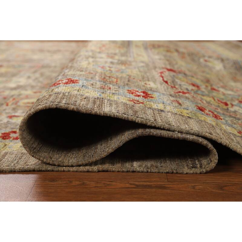 Hand Knotted Oriental 100% Wool Carpet Transitional All-Over Brown Oushak Area Rug - 9' 1'' X 6' 6''