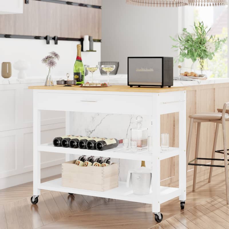 Futzca Kitchen Island Cart on Wheels with Open Shelves