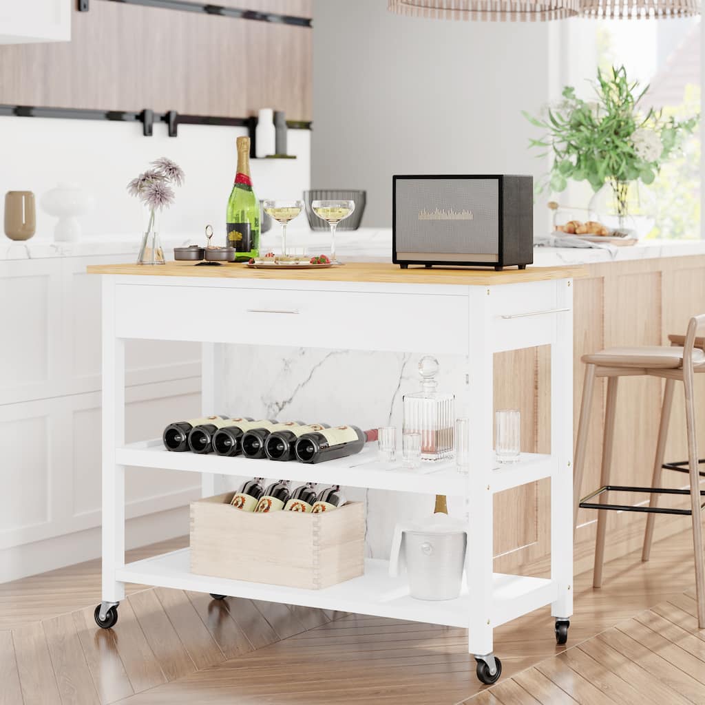 Futzca Kitchen Island Cart on Wheels with Open Shelves