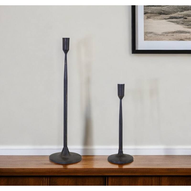 Set of Two Black Metal Tabletop Taper Candle Holders - Black