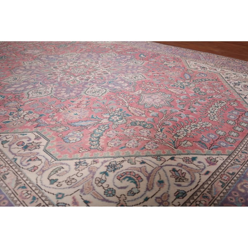 Pink Tabriz Persian Vintage Area Rug Hand-Knotted Wool Carpet - 8'0"x 11'0"