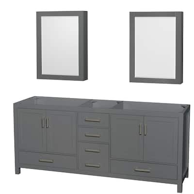 Wyndham Collection Sheffield 80" Hardwood Vanity Cabinet and Two 24"