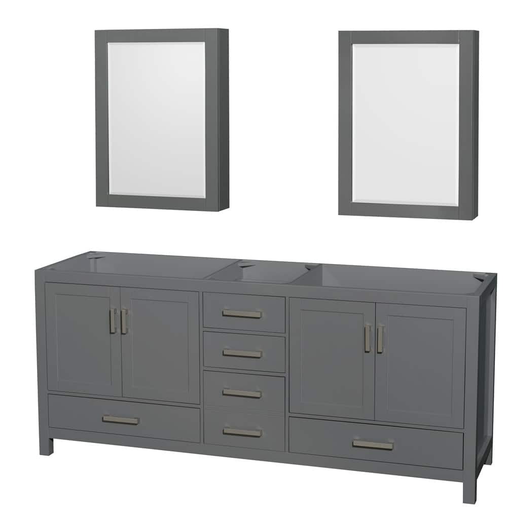 Wyndham Collection Sheffield 80" Hardwood Vanity Cabinet and Two 24"