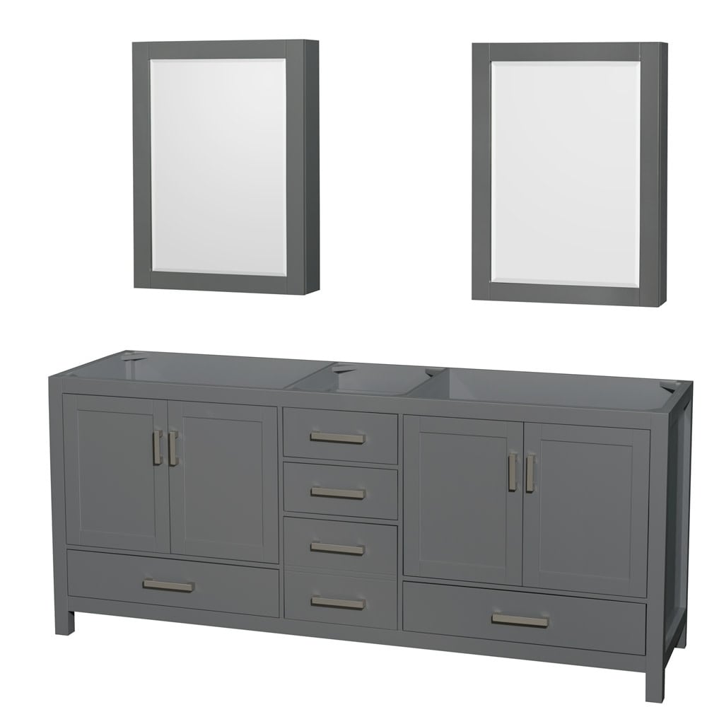 Wyndham Collection Sheffield 80" Hardwood Vanity Cabinet and Two 24"