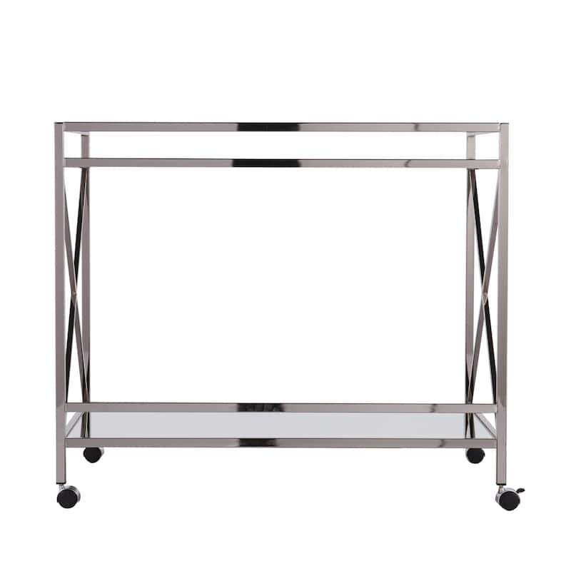 Rolling Bar Cart with Glass Shelves and Metal Frame for Home or Kitchen - 38.75” x 23.75” x 32.25”