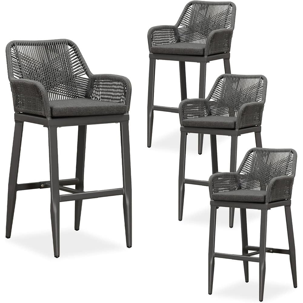 PURPLE LEAF Bar Stools Set of 4 Patio Aluminum Barstools with Back and Cushions Dining Chairs