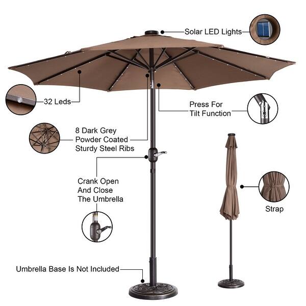 Shop Black Friday Deals On Villacera 9 Solar Led Umbrella With 8 Steel Ribs And Tilt Base Not Included On Sale Overstock 25896782