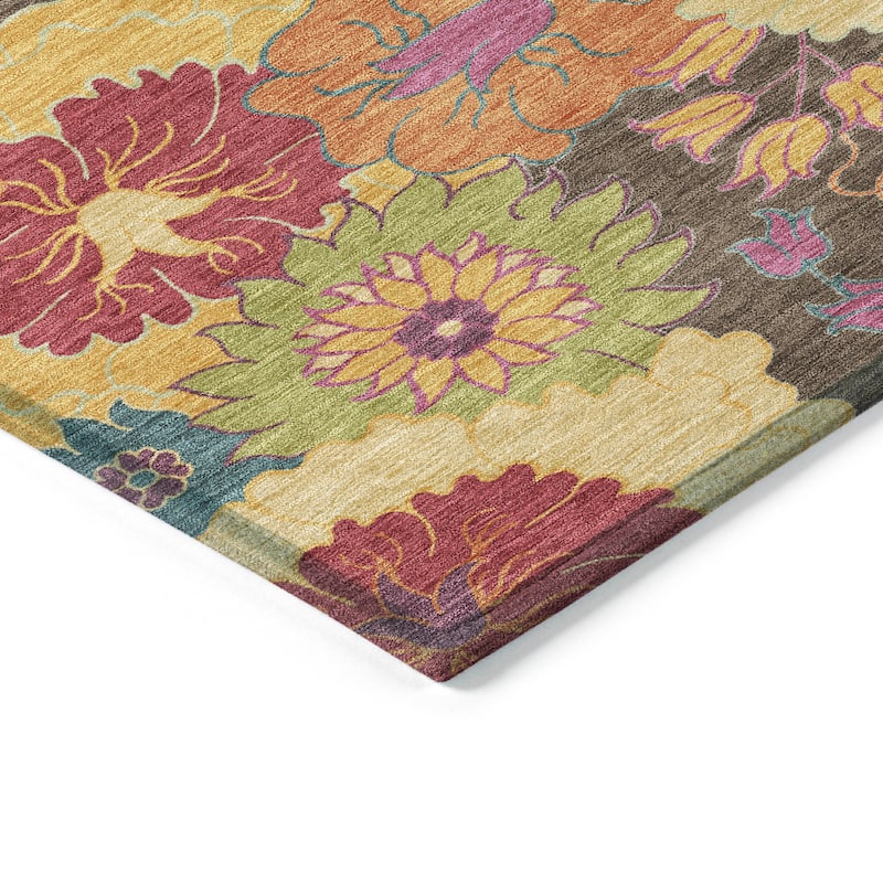 Machine Washable Indoor/ Outdoor Modern Floral Chantille Rug