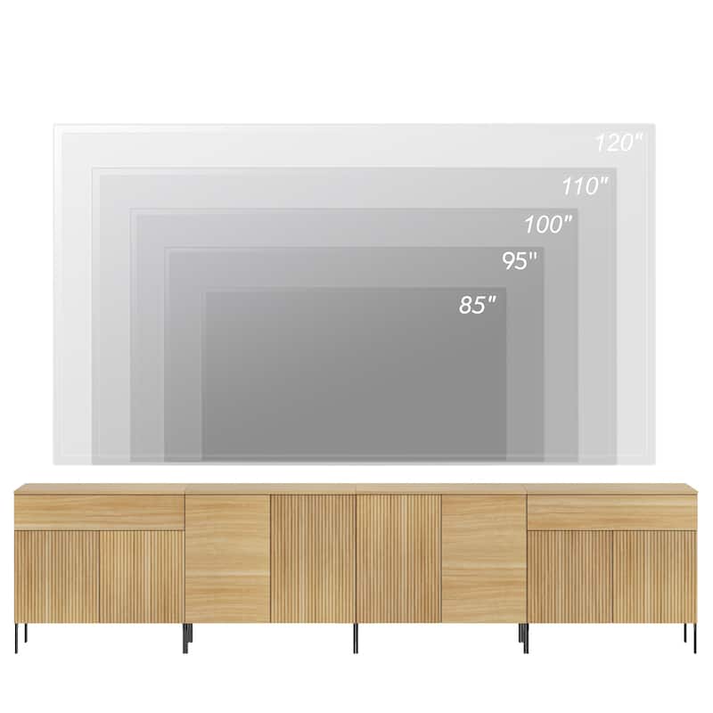 126" Long Modern Reeded Dresser TV Stand With Adjustable Sheves, Entertainment Center With Drawers