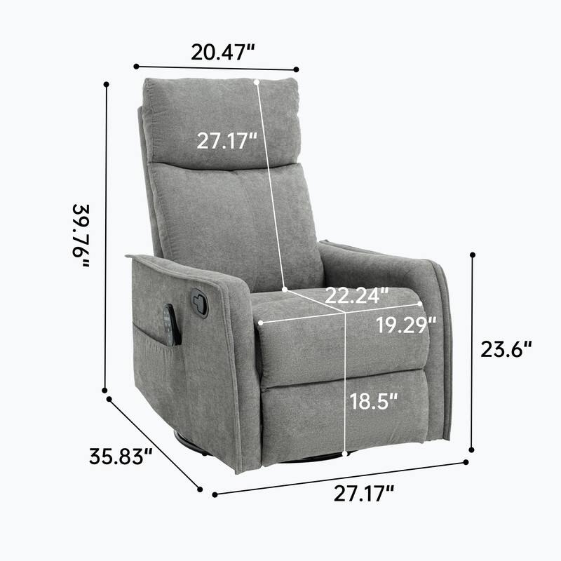 Heat Massage Manual Recliner Chair with Rocker and Swivel in Fabric for Living Room