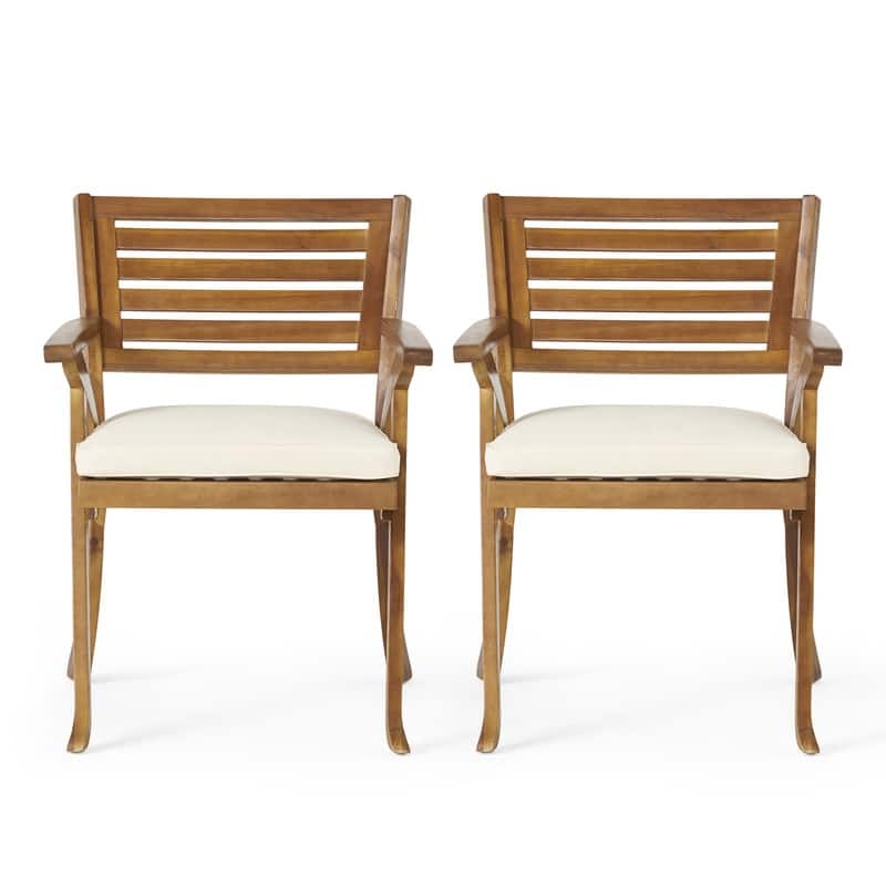 Acacia Wood Outdoor Dining Chairs with Cushions, Set of 2