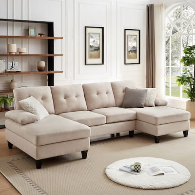 Jarenie U-Shaped 4 Seat Sectional Sofa Couch with Double Chaise for Living Room