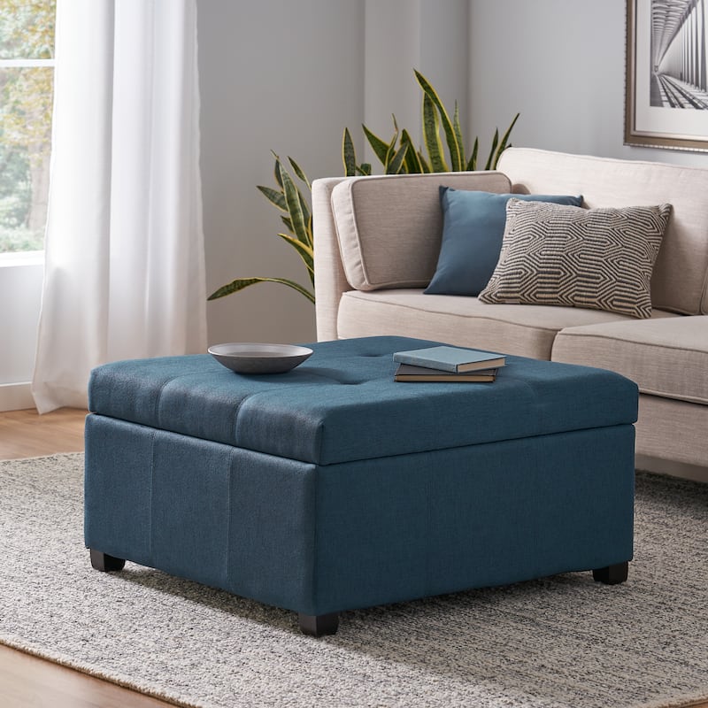 Roomfitters 35" Square Faux Leather Storage Ottoman with Lift-Top, Upholstered Footrest Bench for Living Room or Bedroom