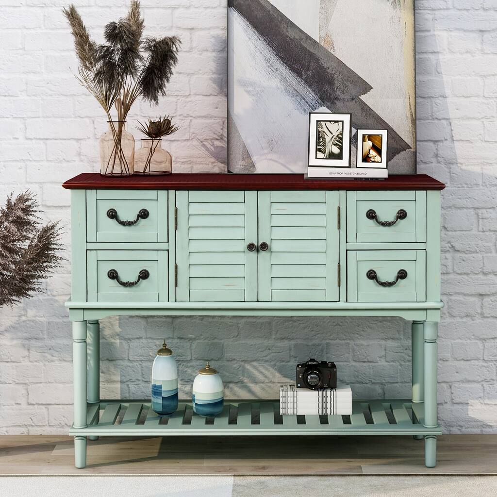 Console Table Sideboard for Entryway Sofa Table with Shutter doors and 4 Storage Drawers
