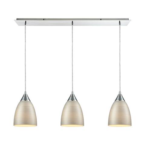 Merida 3-Light Linear Mini Pendant Fixture in Polished Chrome with Silver Linen Glass