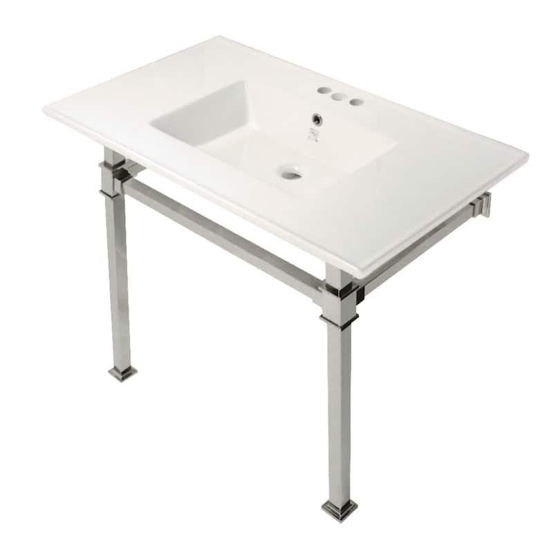 Kingston Brass KVPB37224Q Monarch 37-3/8" Rectangular Ceramic, - White / Polished Nickel