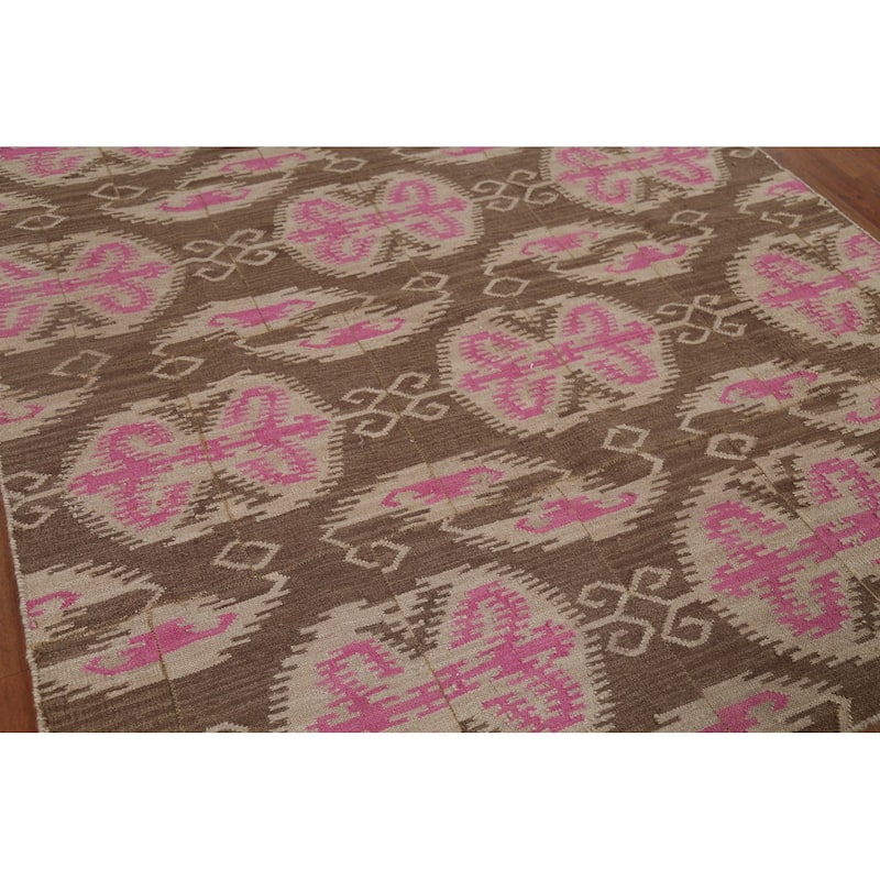 Geometric Kilim Oriental Area Rug Hand-Woven Wool Carpet - 6'0"x 8'10"