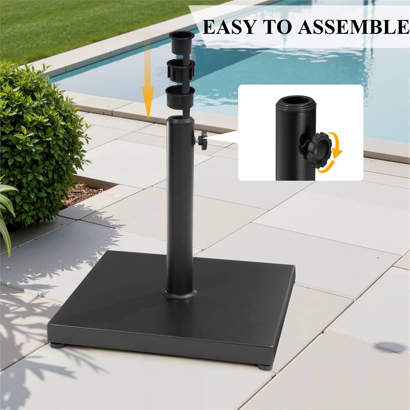 9-Piece Outdoor Patio Dining Set Wood Like Aluminum Umbrella Hole Table with Stackable Armchairs, Market Umbrella and Base