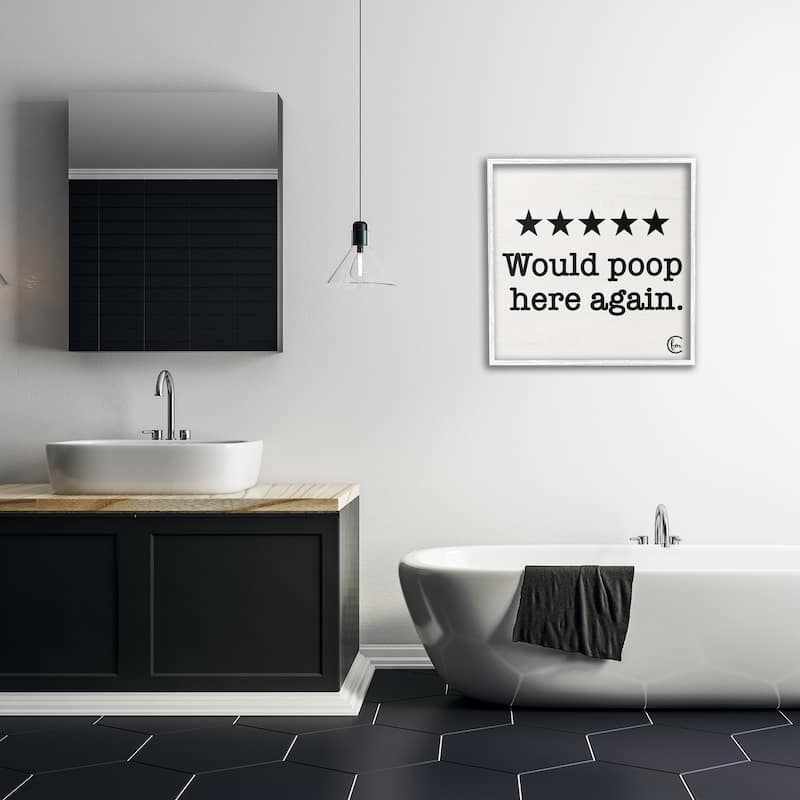 Stupell Bathroom Rating Five Starts Would Poop Here Again Black Framed Art, 12x12, Proudly Made in USA
