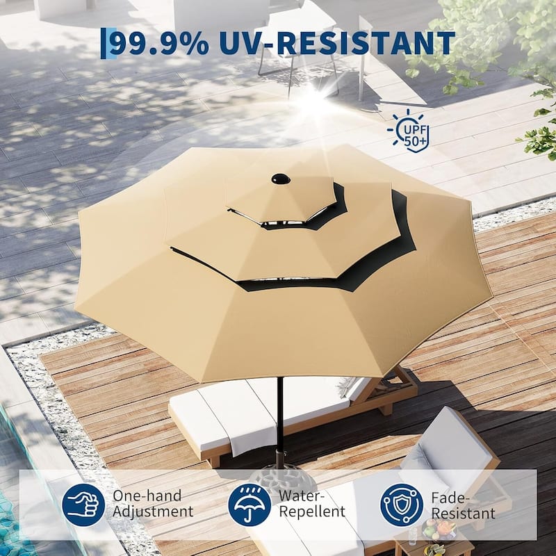 3-Tier 10Ft Patio Umbrella, Easy Crank and Push Button Tilt for Pool, Deck, Yard, Garden (No Base)
