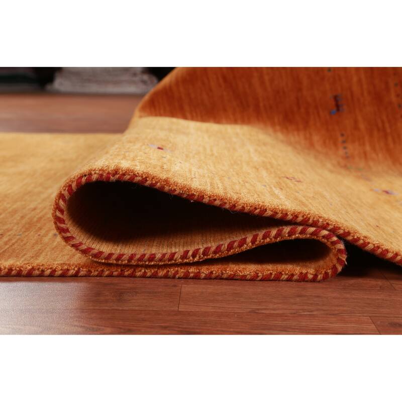 Hand Knotted Oriental 100% Wool Carpet Tribal Stripe Oranges & Rust Gabbeh Area Rug - 8' 0'' X 4' 11''