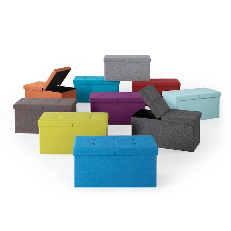 30 Inch Smart Lift Top Button Tufted Fabric Storage Ottoman by Crown Comfort
