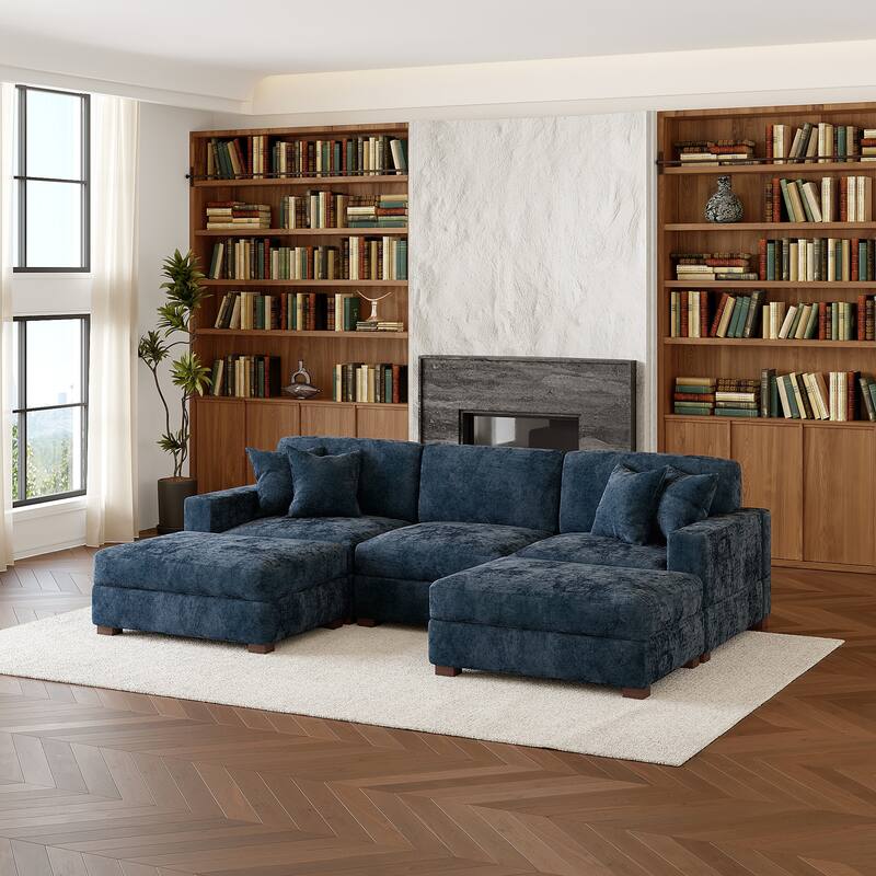 Oversized Chenille Modular Sectional Sofa Conversation Set with 2 Ottomans