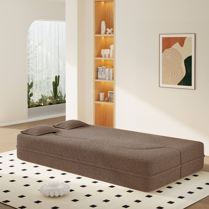 Modern 78.7" Floor Sofa With 2 Pillows For Small Pace Living Room, Convertible Sleeper Sofa Bed