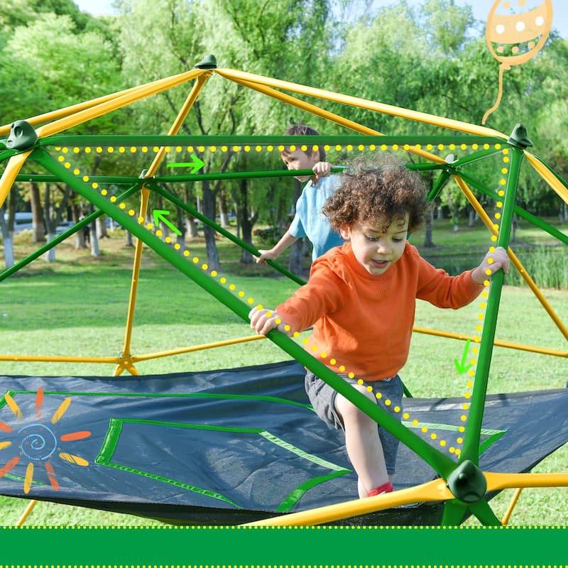 12ft Geometric Dome Climber Play Center - Kids Climbing Dome Tower with Hammock - Green + Yellow