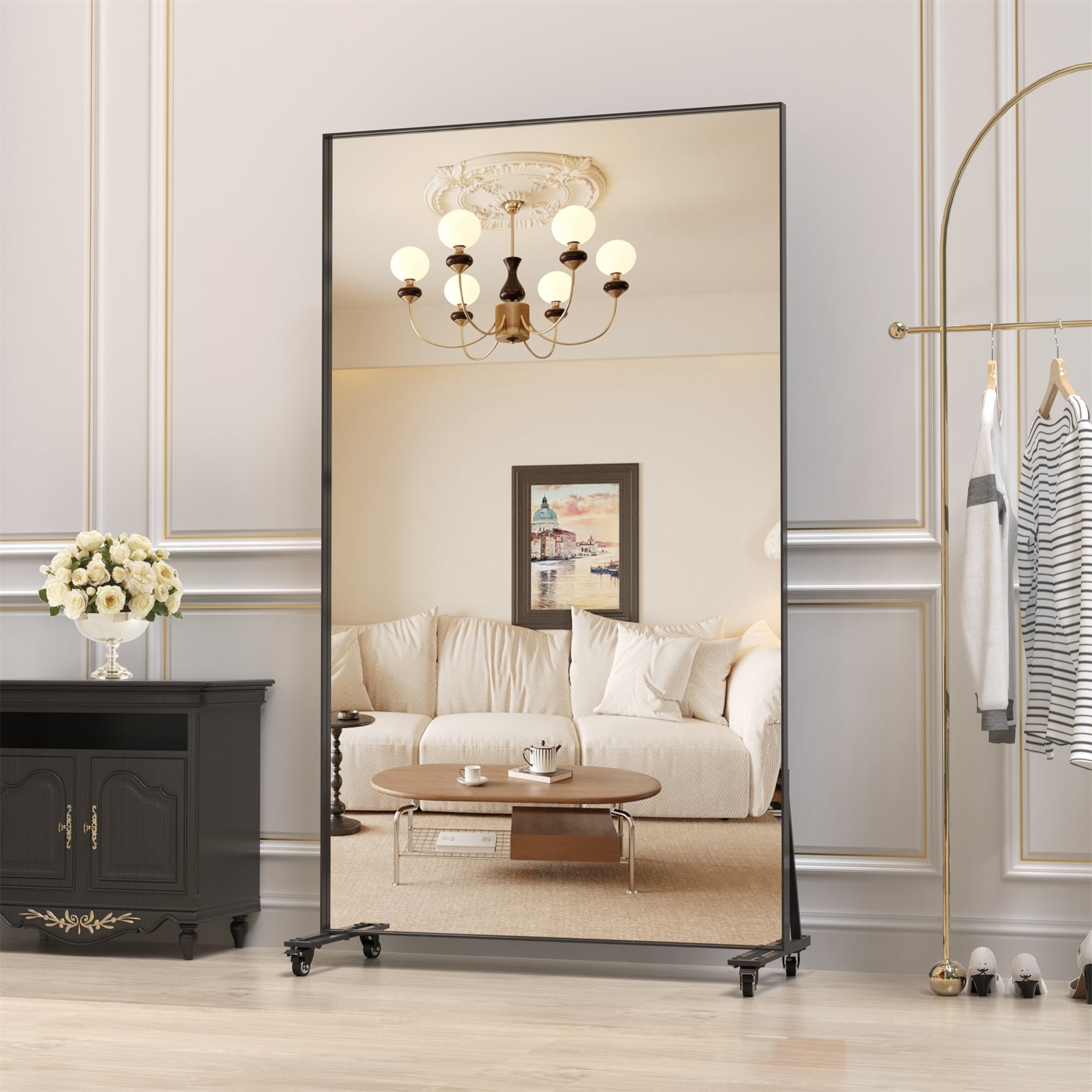 Oversized 67x40" Full-Length Floor Mirror, Large Movable Dressing Mirror