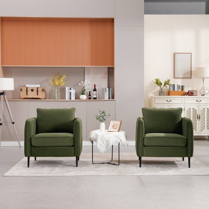 Mid-Century Modern Armchair with 1 Pillow and Metal Legs for Bedroom