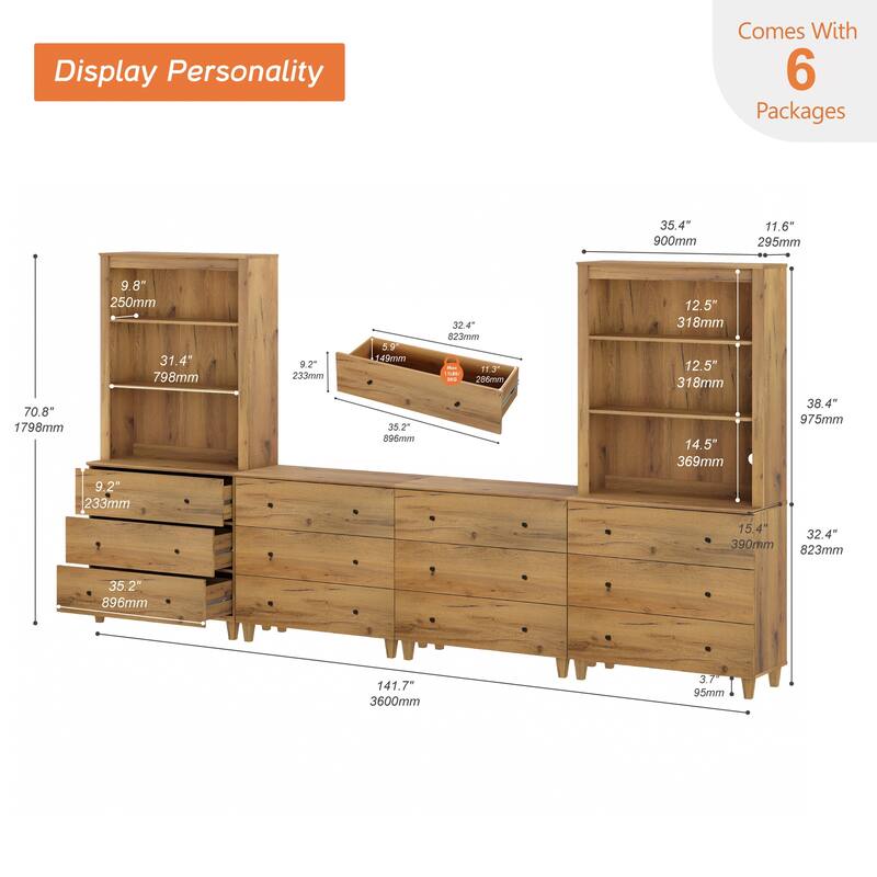 WAMPAT Modern Entertainment Center with Bookshelves for 75" TVs