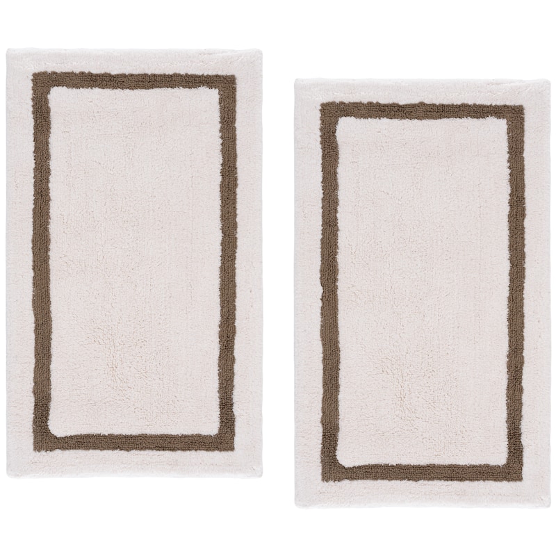 SAFAVIEH Home Avery Classic Boarder Bathmat (Set of 2) - Natural/White - 21"W x 34"L
