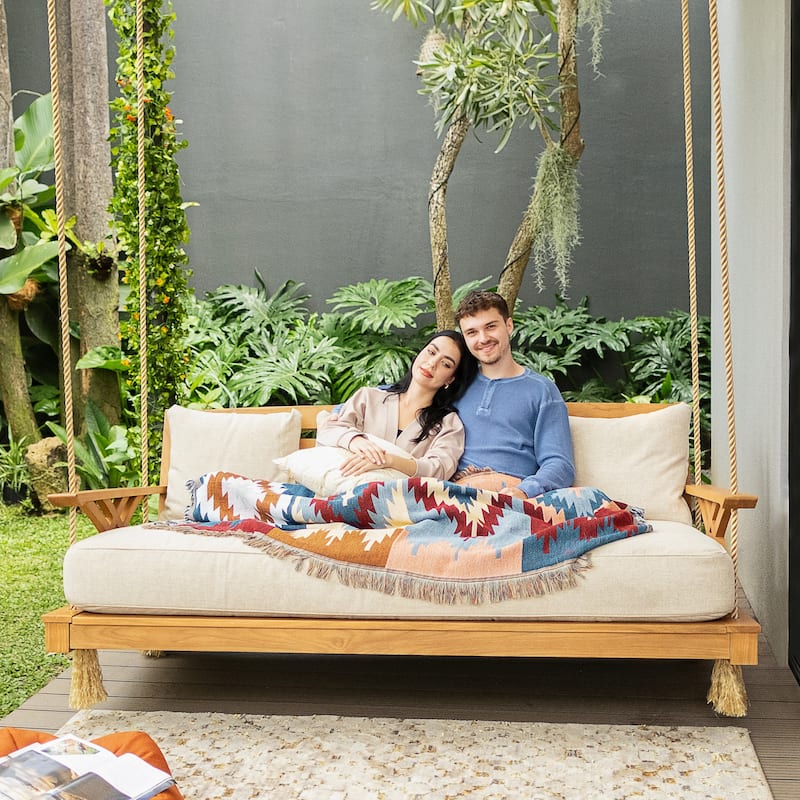 Cambridge Casual Carmel Teak Outdoor Porch Swing Daybed with Cushion