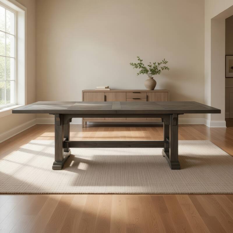 Koa 84-102 Inch Dining Table, Extendable 8 Seater Rectangular, Brown Wood