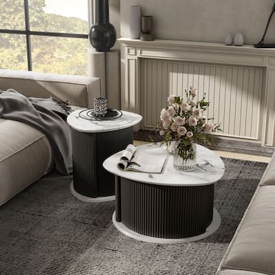 Furniture of America Astra Modern 2-Piece Black Triangle Storage Coffee Table Set