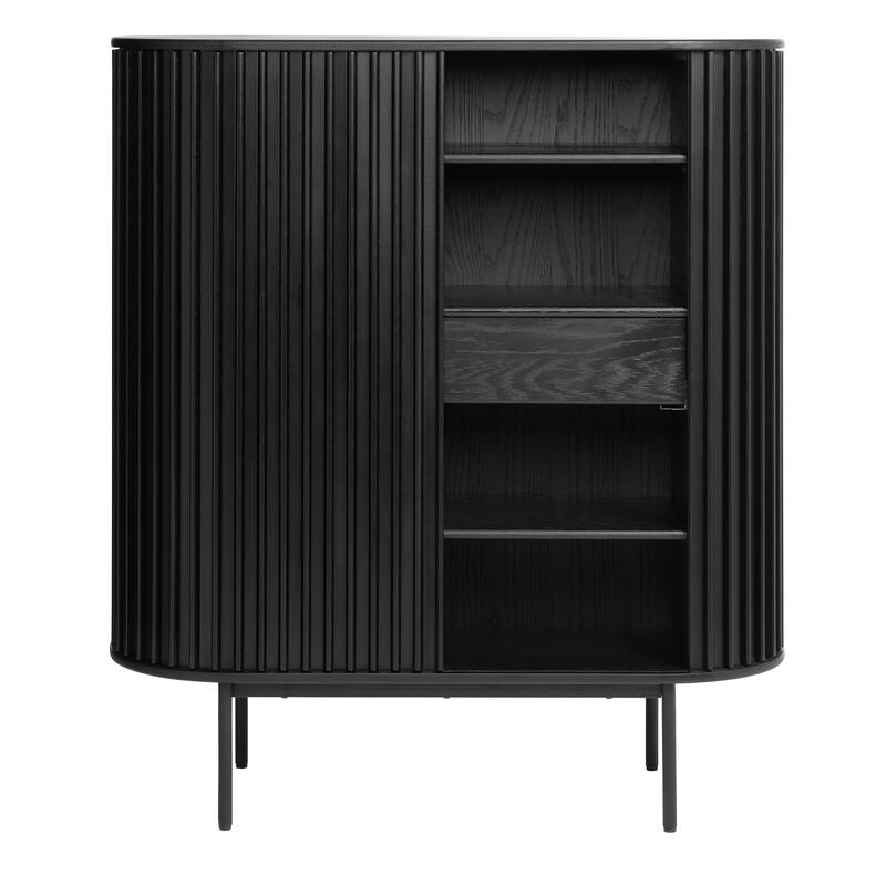 Rye Studio Contemporary Black Oak Cabinet with Sliding Doors - 17.75"W x 43.25"L x 49.2"H