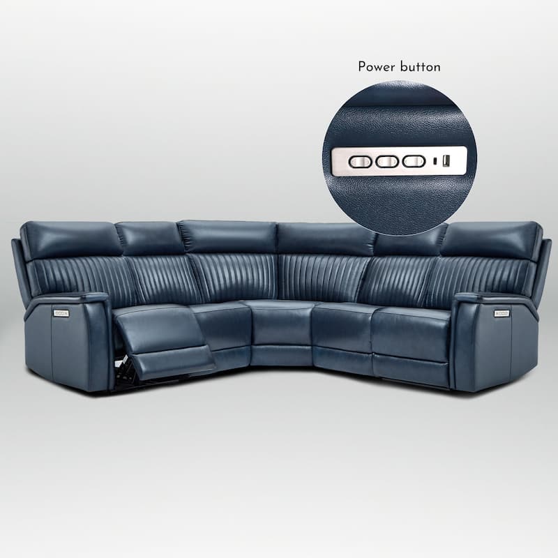 5PCS, 2 power Recliners, Leather Reclining Sectional with Power headrest & lumbar